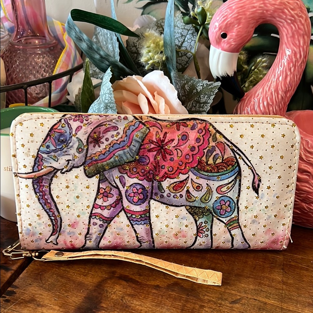 Colorful Elephant Print Wallet - Picture 2 of 5